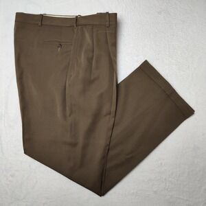 Burberry London Pants Mens 38x33 Brown Pleated Dress Slacks Classic Made USA
